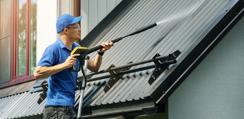 washing a corrugated metal roof