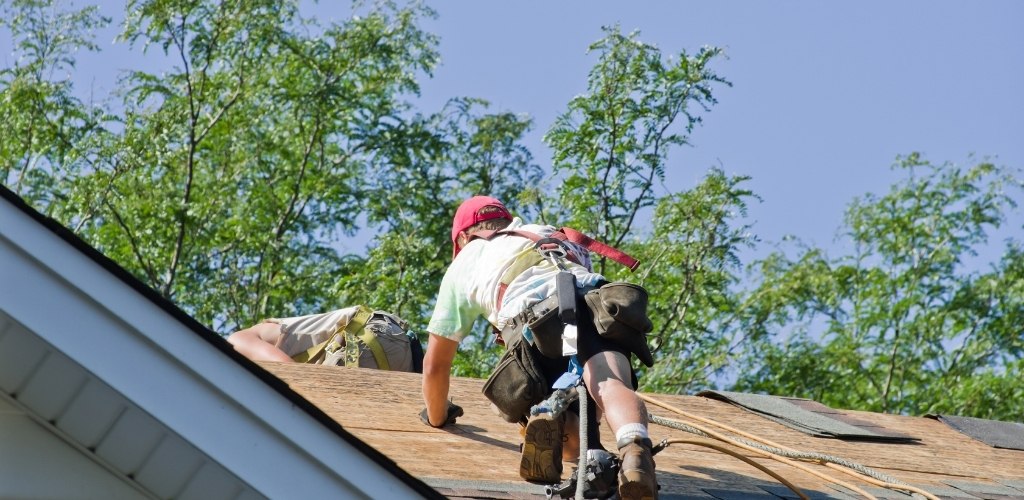 working on an exposed residential roof deck